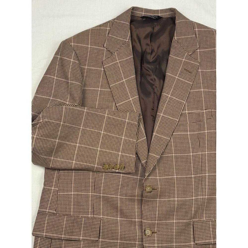 VTG Southwick/Cuffs Wool Blazer 42R Brown/Tan Houndstooth w/Lavender Windowpane